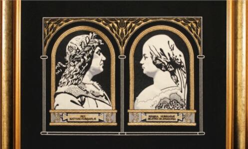 King Matthias and Queen Beatrix, framed embroidery, home decor